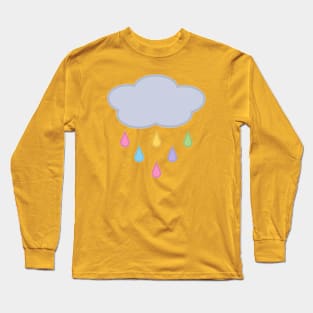 Raining Rainbow Raindrop Rain Cloud in Yellow Long Sleeve T-Shirt